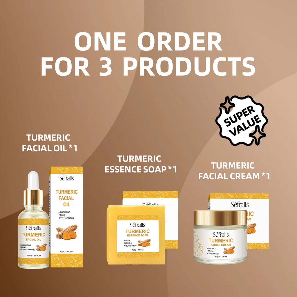 # 1 SALE Séfralls All-Skin-Types Turmeric Care Trio Face Cream Serum Soap Facial Oil Brightening Wrinkle-Reducing Hydrating Rejuvenating