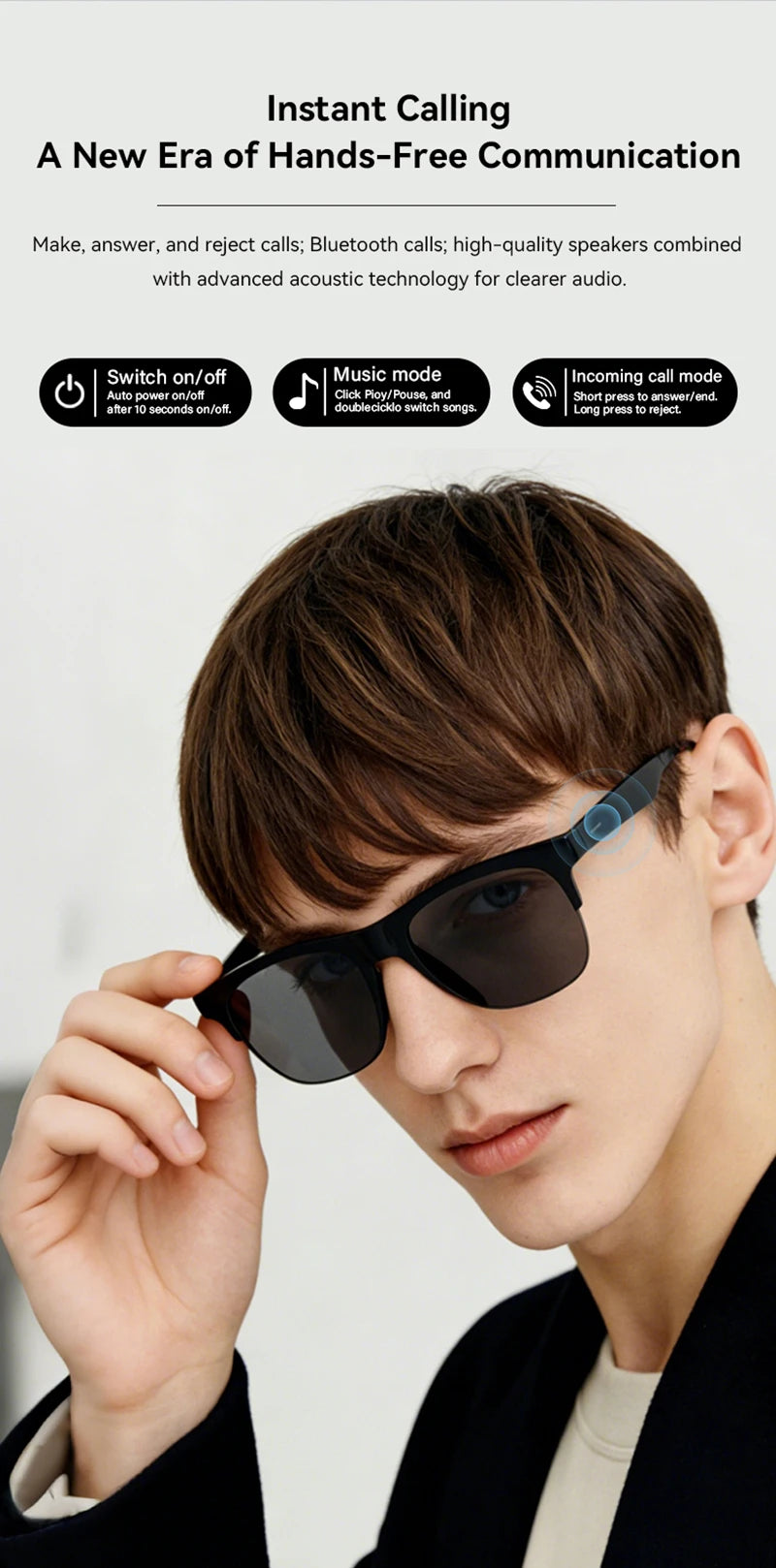 AI Smart Glasses 800W Pixel 4K HD Camera Remote Control Touch Voice Translation Bluetooth Call Video Recording Music Sunglasses