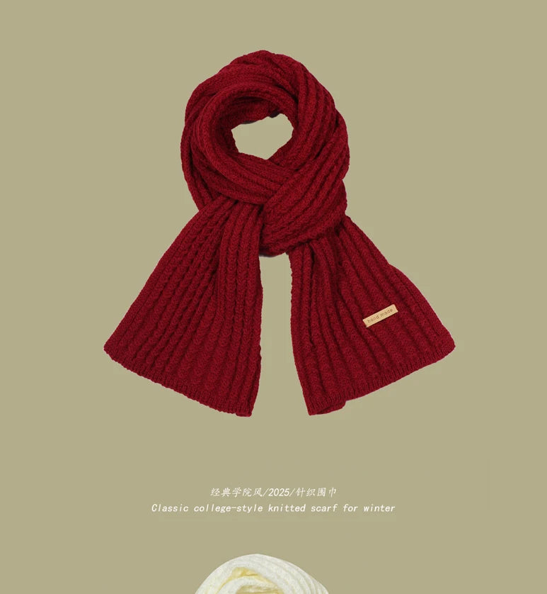 Men Women Thick Warm Knitted Scarf in Winter Autumn Wool Soft Solid Cashmere Neckerchief Simple Fashion Black Students Scarves