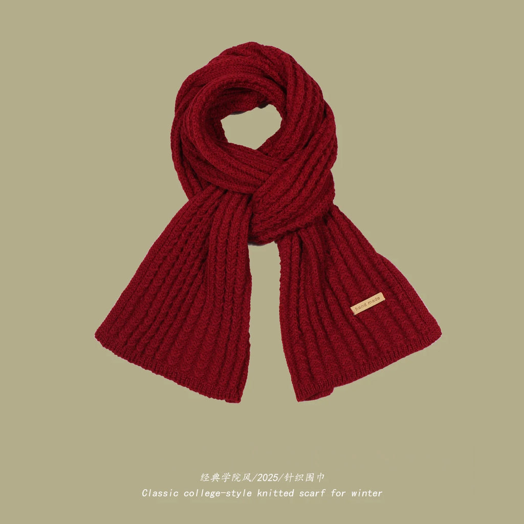 Men Women Thick Warm Knitted Scarf in Winter Autumn Wool Soft Solid Cashmere Neckerchief Simple Fashion Black Students Scarves