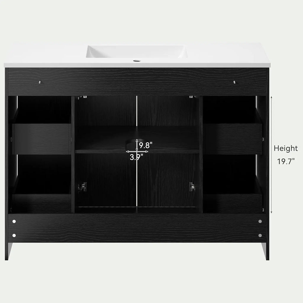 48" Fluted Bathroom Vanity Sink Freestanding Cabinet Soft Close Door 4 Drawers Modern SMC Top Black, Customized