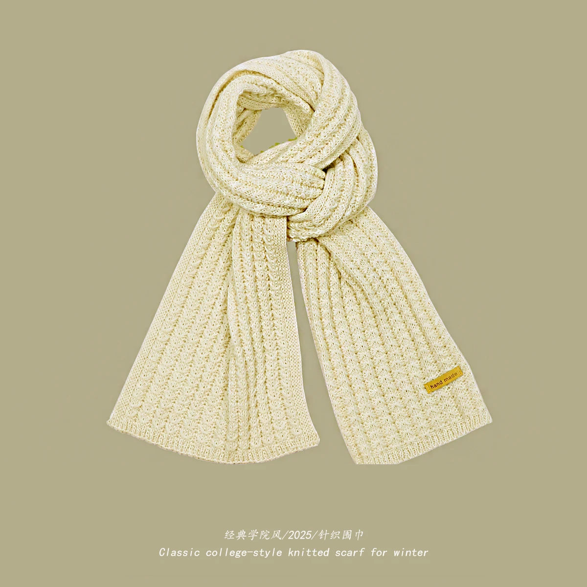 Men Women Thick Warm Knitted Scarf in Winter Autumn Wool Soft Solid Cashmere Neckerchief Simple Fashion Black Students Scarves