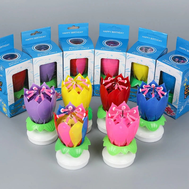 Lotus Birthday Candle Cake Decoration Creative Flower Singing Music Surprise Rotating Candle Small Decoration