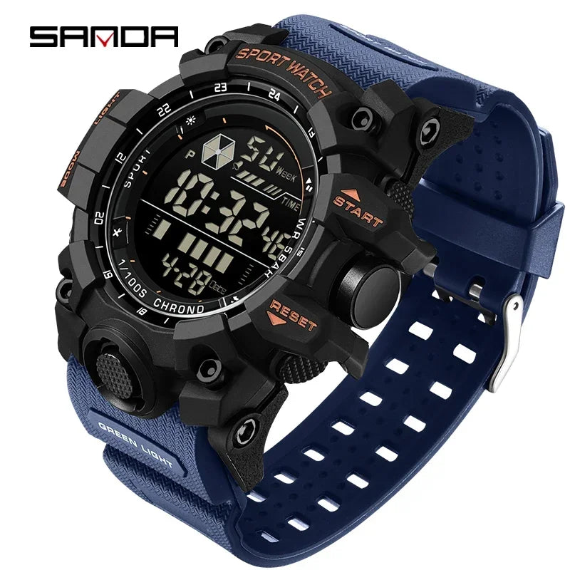 SANDA Men Outdoor Sports Watch Waterproof LED Analog Digital Show Multifunction Big Dial Electronic Wristwatch G style Male Cloc