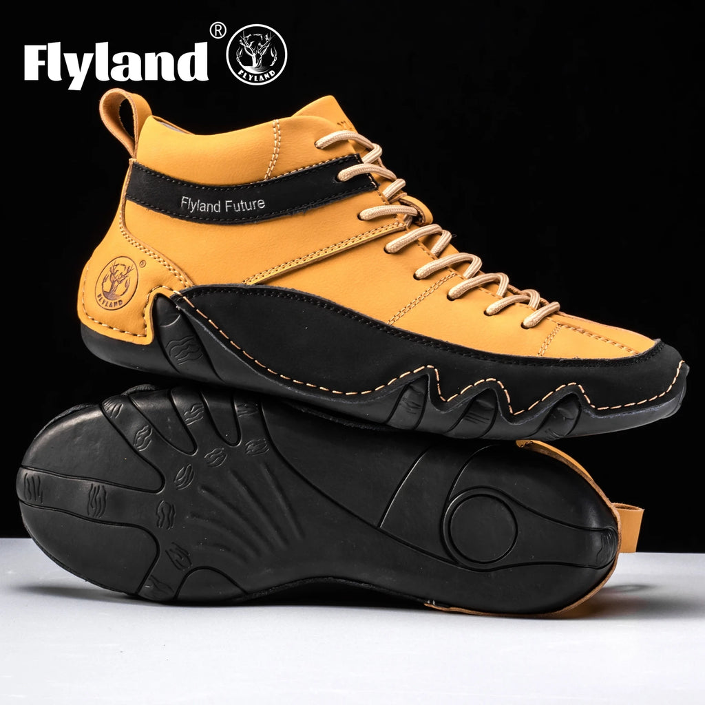 FLYLAND Men'S Fashion Sneaker Vintage Classical Handmade Dress Boot Chukka Boot Daily Casual Work Office Shoe