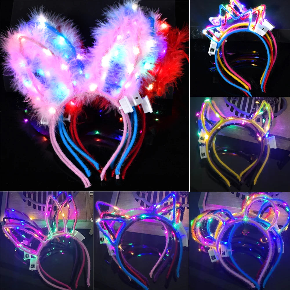 10/20/30 pcs PARTY ,EVENTS Led Glow Cat Bunny Ear Horn Hairbands Light Up Flash Headband Women Girl LED Neon Birthday Wedding Party Supplies