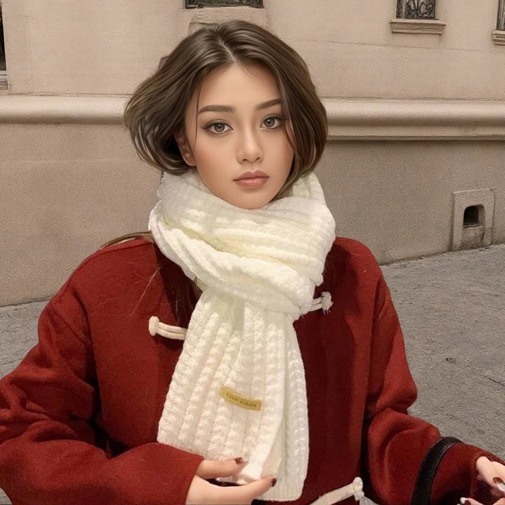 Men Women Thick Warm Knitted Scarf in Winter Autumn Wool Soft Solid Cashmere Neckerchief Simple Fashion Black Students Scarves