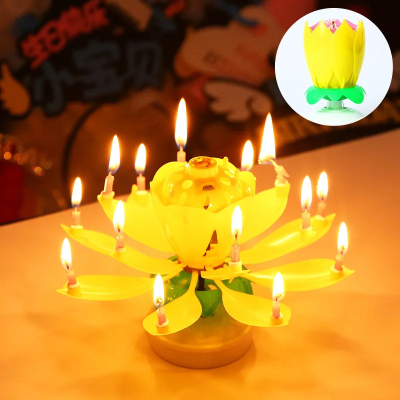 Lotus Birthday Candle Cake Decoration Creative Flower Singing Music Surprise Rotating Candle Small Decoration