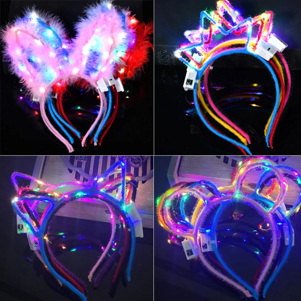 10/20/30 pcs PARTY ,EVENTS Led Glow Cat Bunny Ear Horn Hairbands Light Up Flash Headband Women Girl LED Neon Birthday Wedding Party Supplies