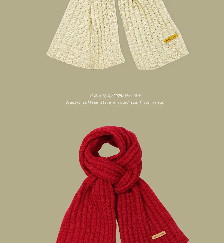 Men Women Thick Warm Knitted Scarf in Winter Autumn Wool Soft Solid Cashmere Neckerchief Simple Fashion Black Students Scarves