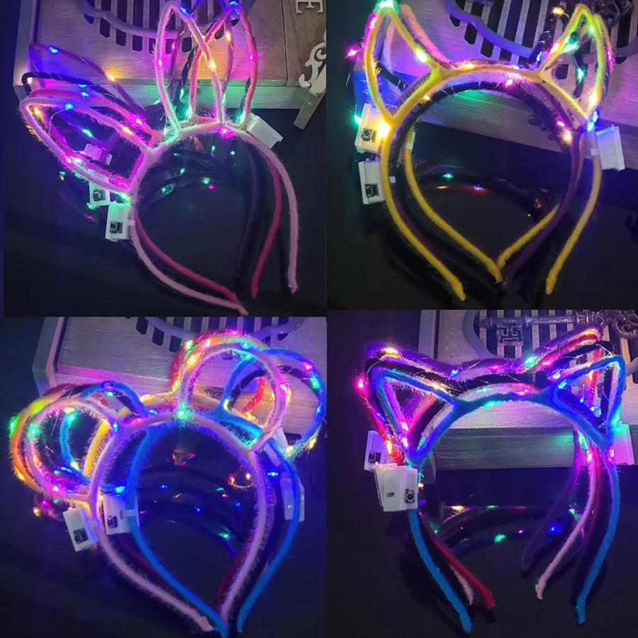 10/20/30 pcs PARTY ,EVENTS Led Glow Cat Bunny Ear Horn Hairbands Light Up Flash Headband Women Girl LED Neon Birthday Wedding Party Supplies