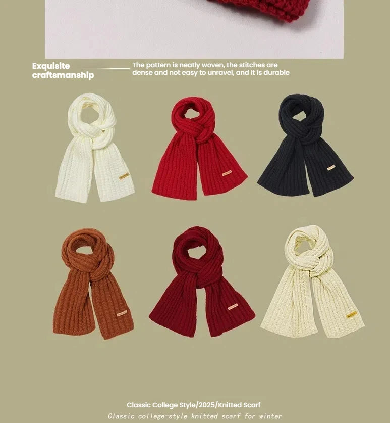 Men Women Thick Warm Knitted Scarf in Winter Autumn Wool Soft Solid Cashmere Neckerchief Simple Fashion Black Students Scarves