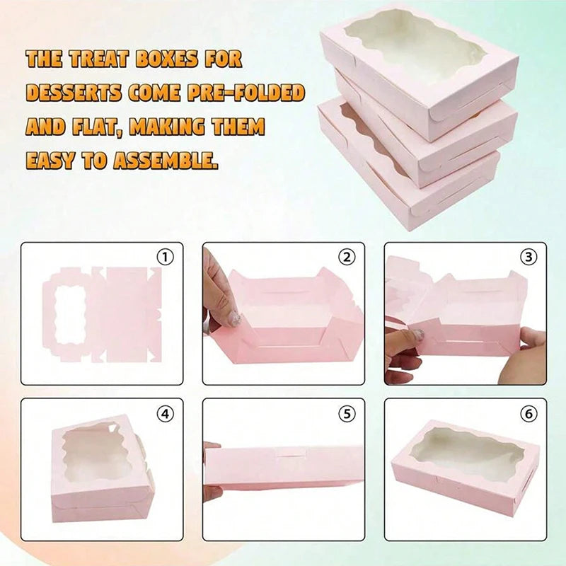 10/20Pcs Kraft Paper Cake Candy Boxes Rectangle Open Window Wedding Jewelry Chocolate Gift Packaging Boxes Baking Party Supplies