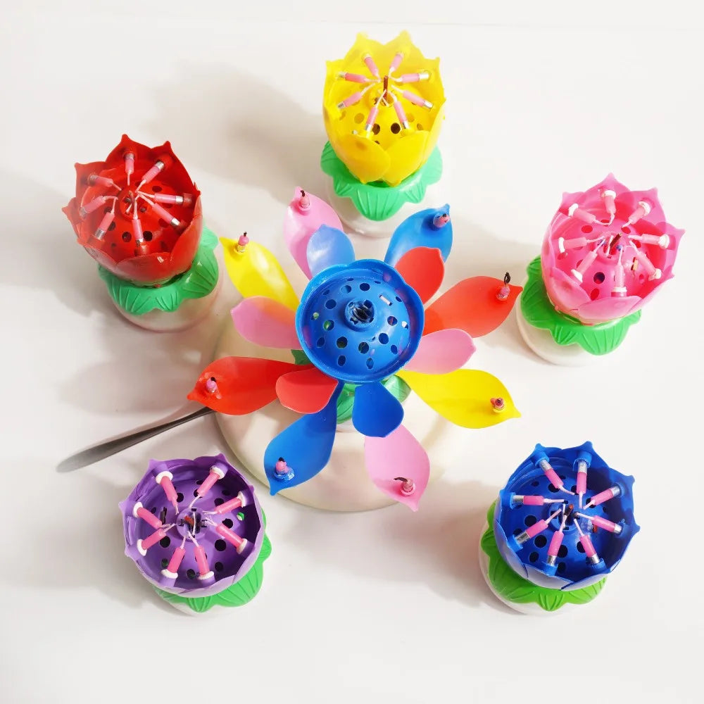 Lotus Birthday Candle Cake Decoration Creative Flower Singing Music Surprise Rotating Candle Small Decoration