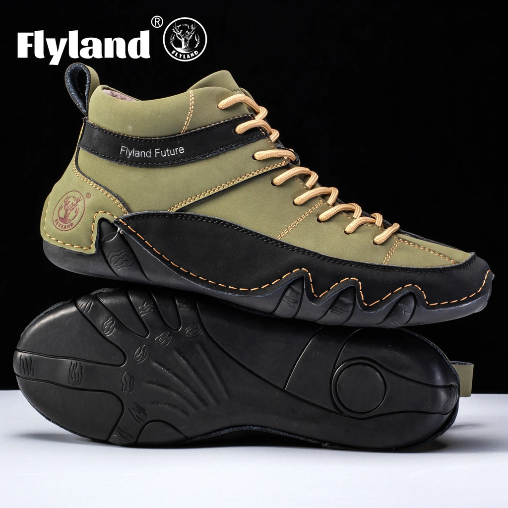 FLYLAND Men'S Fashion Sneaker Vintage Classical Handmade Dress Boot Chukka Boot Daily Casual Work Office Shoe