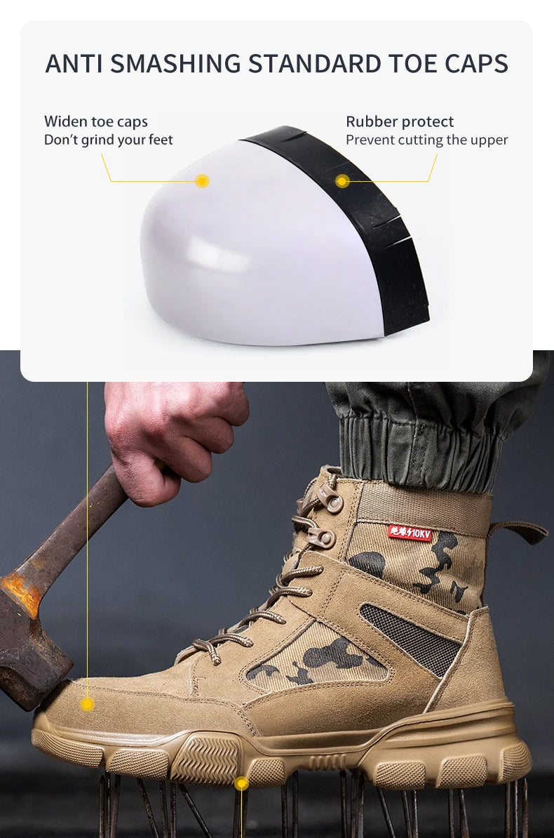 Outdoor Men Work Boots Safety Shoes Anti-puncture Safety Boot Work Steel Toe Shoes Indestructible Desert Combat Boots Protective