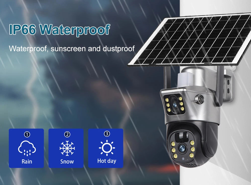 4G / WiFi Solar Camera Dual Lenses Outdoor 8MP 4K Low Power Battery IP Camera PIR Night Vision V380 Pro CCTV Security Protection