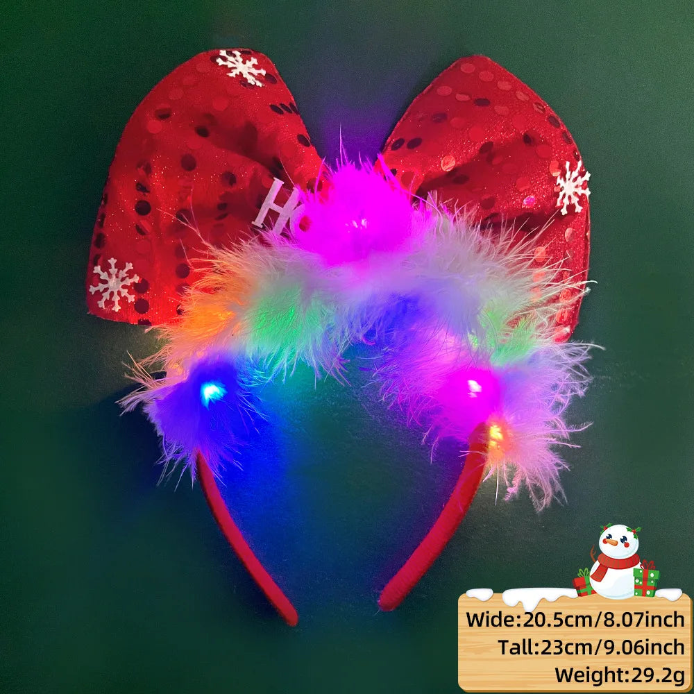 LED Christmas Antler Headband Reindeer Light Up Headband Luminous Hair Hoop Children Party Costume Cute Xmas Decoration 2024
