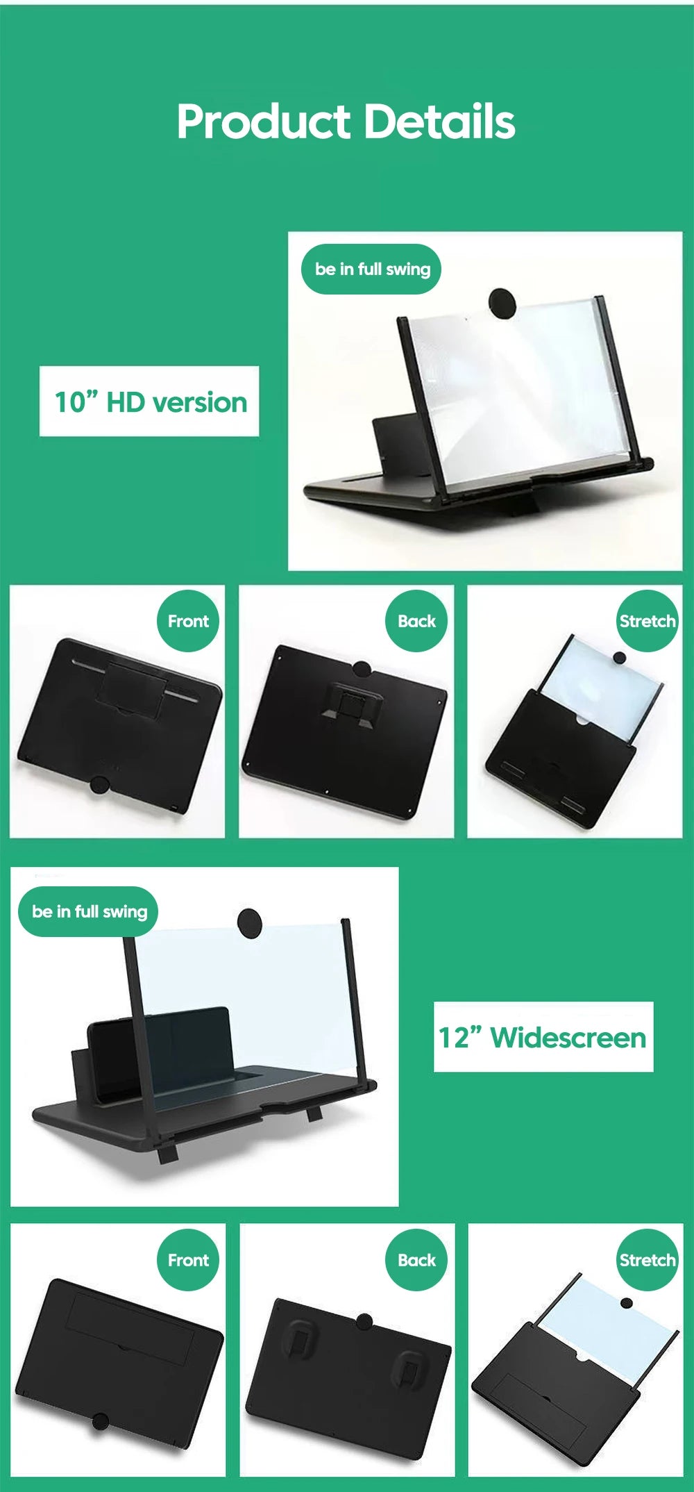12/10Inch Cell Phone Screen Amplifier Mobile Phone Holder Mobile Phone HD Portable Phone Screen Video Magnifier Stand Bracket