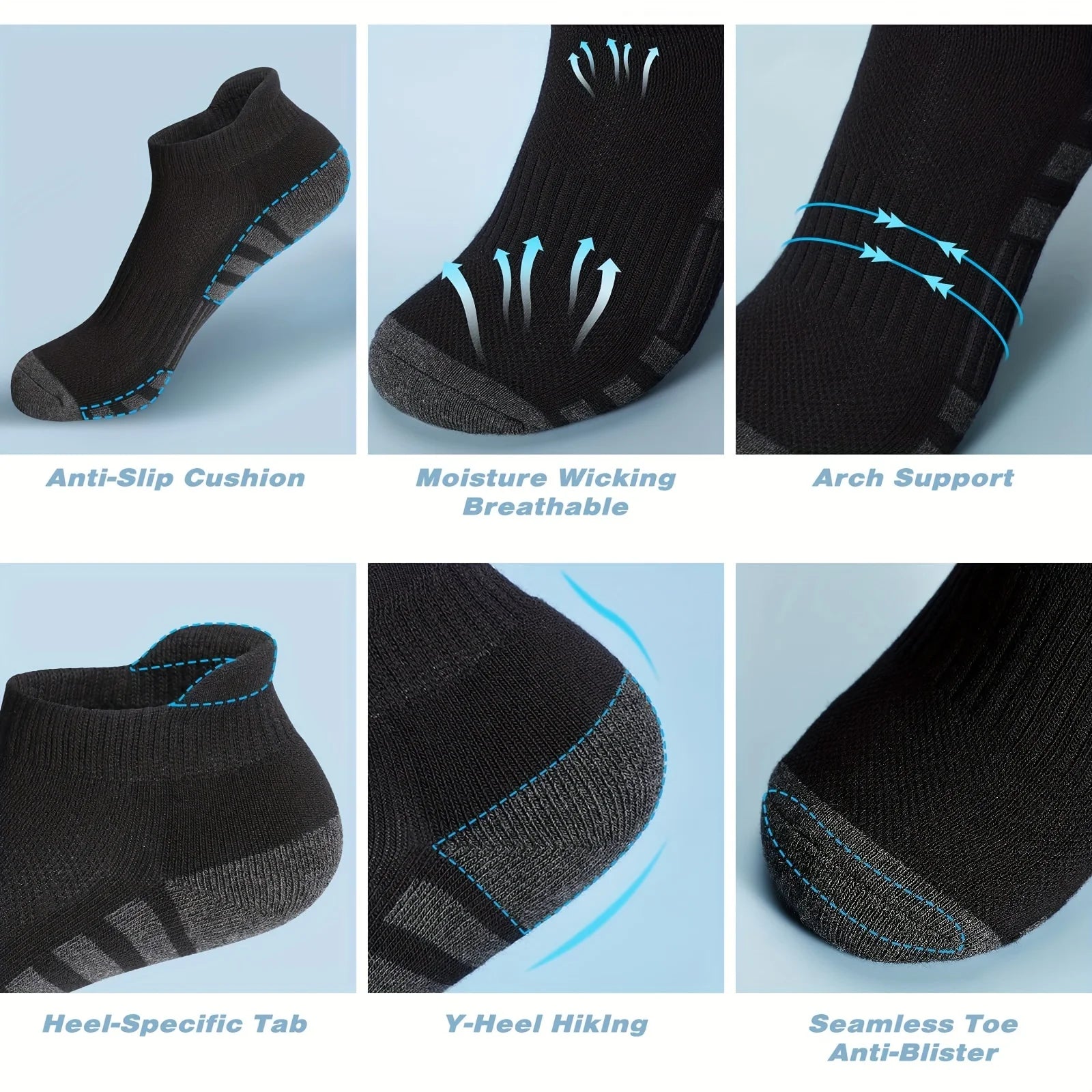 12 Pairs Men's Mesh Breathable Sports Ear Lifting Socks All Season Solid Color Low Cut Casual Mens Short Tube Socks