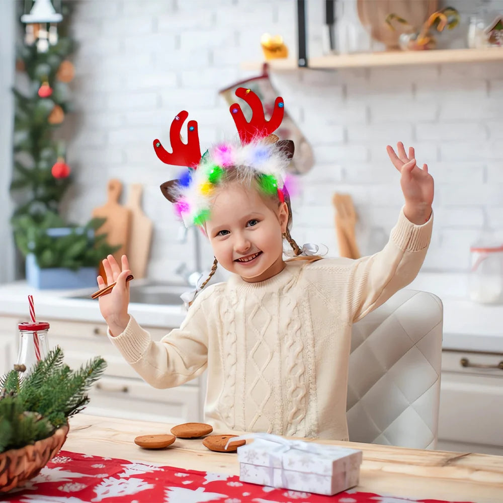 LED Christmas Antler Headband Reindeer Light Up Headband Luminous Hair Hoop Children Party Costume Cute Xmas Decoration 2024