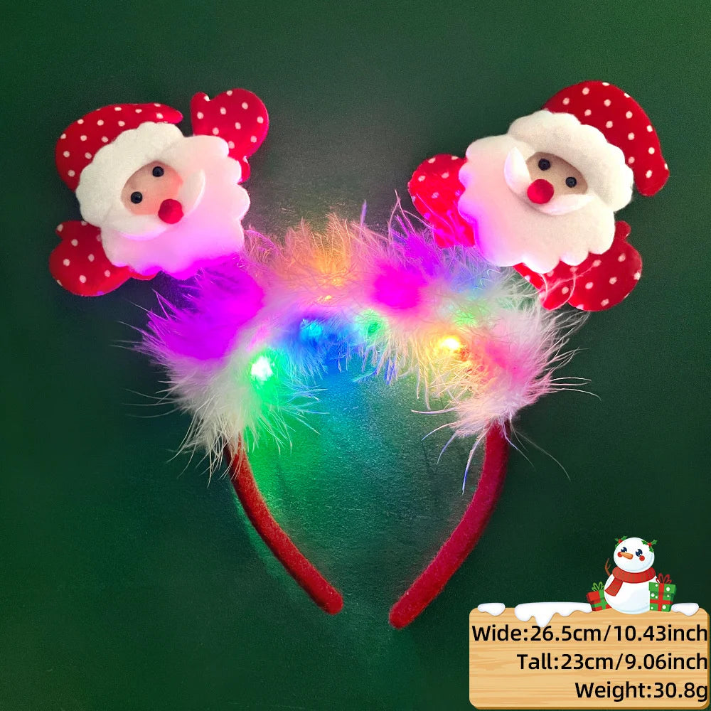 LED Christmas Antler Headband Reindeer Light Up Headband Luminous Hair Hoop Children Party Costume Cute Xmas Decoration 2024