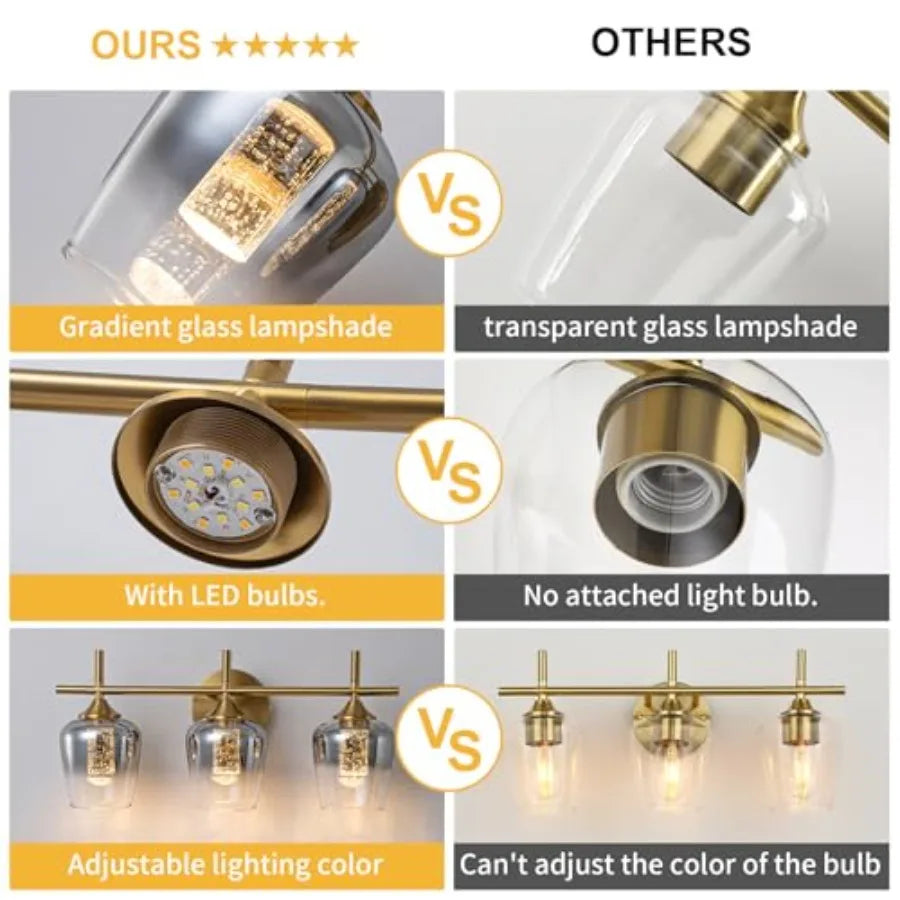 3-Light LED Bathroom Vanity Light Fixtures 2700K 4500K Color Temperature Adjustment Suitable for Bathroom Mirrors Living Rooms