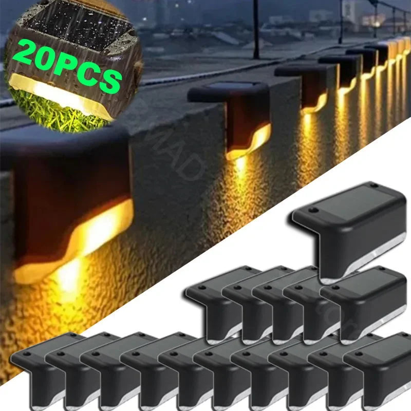Outdoor Solar Step Lights Warm White LED Waterproof Stair Path Lighting for Garden Patio Fence Balcony Decoration Solar Power
