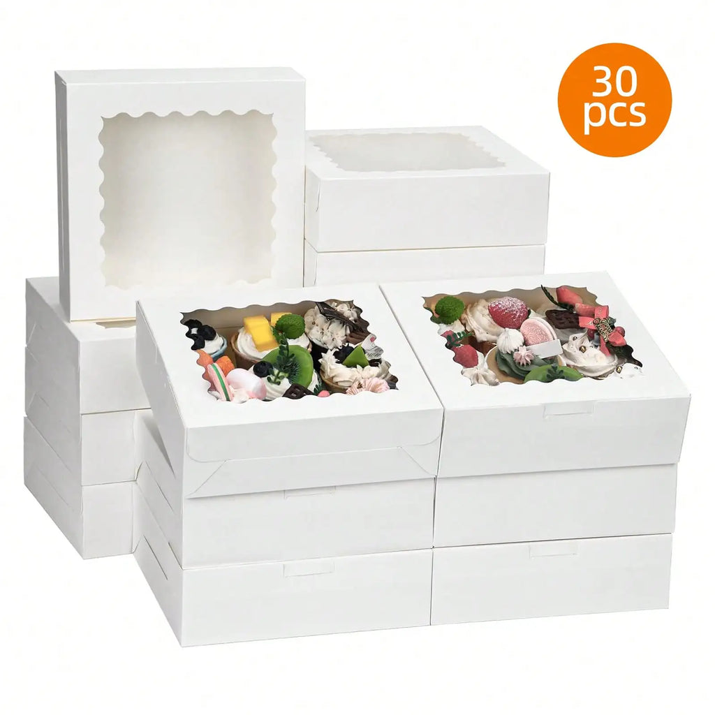 30/60Pcs Cookie Boxes with Window, 8x8x2.5 Inch Bakery Boxes for Chocolate, Pastry, Cake & Pie, Treat Boxes for Party, Wedding, Mother's Day Gift