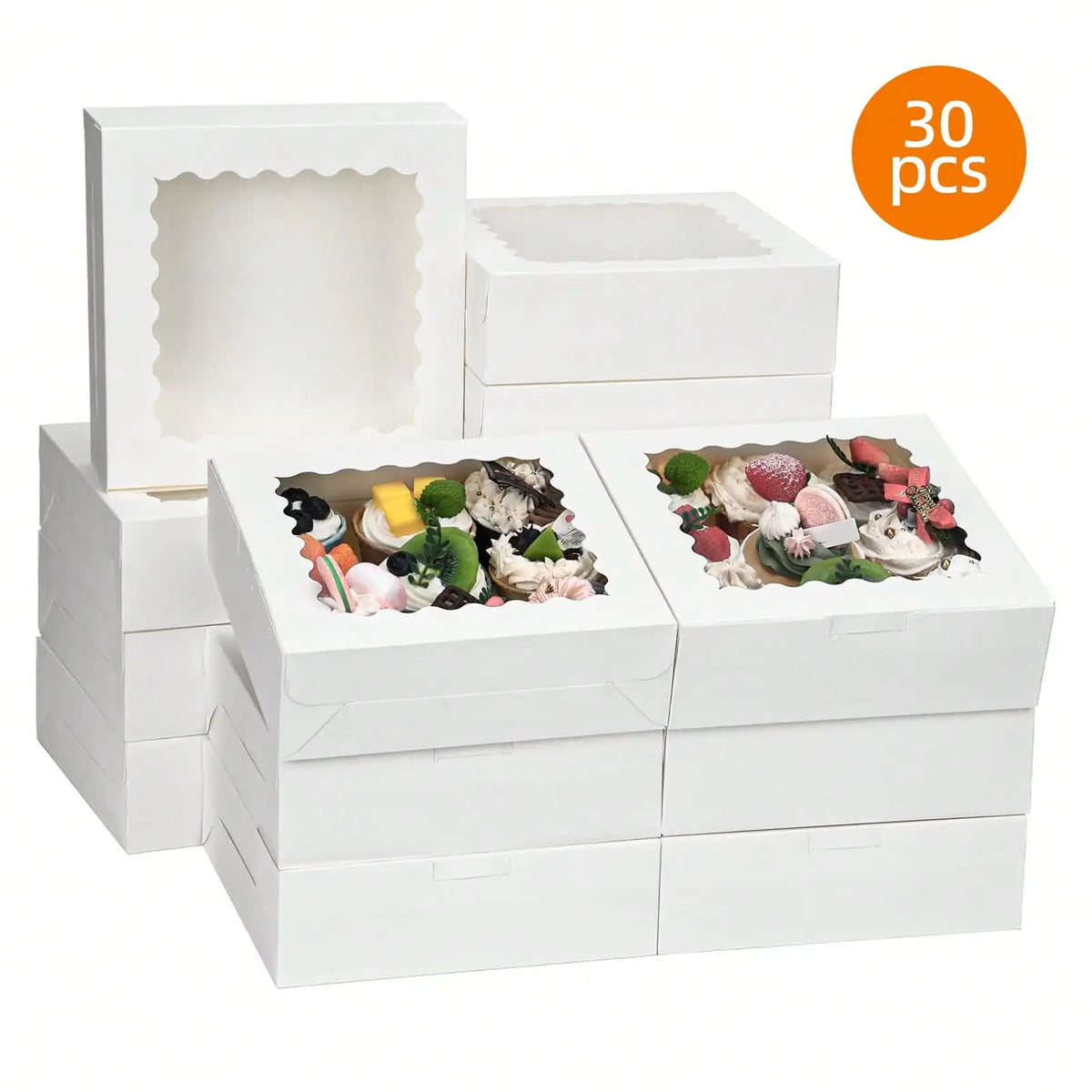 30/60Pcs Cookie Boxes with Window, 8x8x2.5 Inch Bakery Boxes for Chocolate, Pastry, Cake & Pie, Treat Boxes for Party, Wedding, Mother's Day Gift
