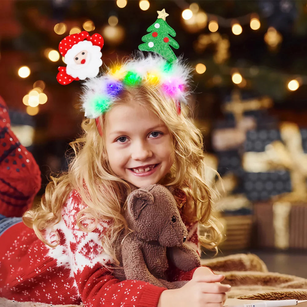 LED Christmas Antler Headband Reindeer Light Up Headband Luminous Hair Hoop Children Party Costume Cute Xmas Decoration 2024