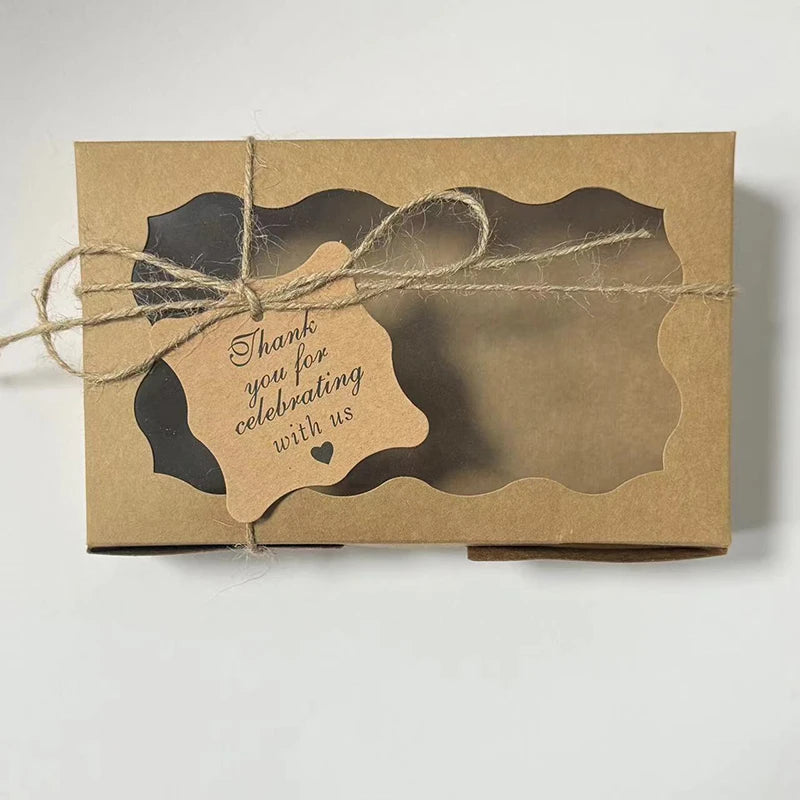 10/20Pcs Kraft Paper Cake Candy Boxes Rectangle Open Window Wedding Jewelry Chocolate Gift Packaging Boxes Baking Party Supplies