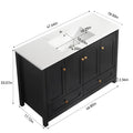 A 48 inch wide black bathroom vanity, a cabinet with 4 sliding doors and 2 drawers (excluding ceramic basin)