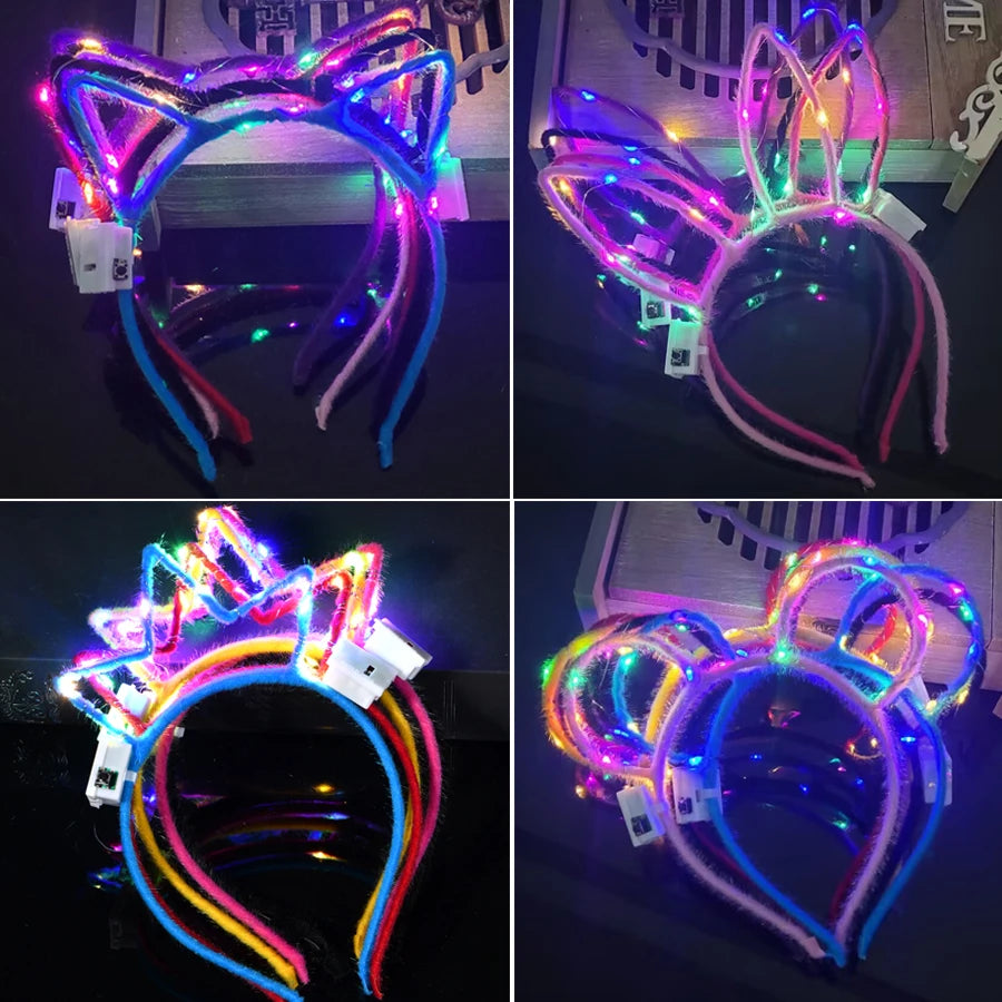 10/20/30 pcs PARTY ,EVENTS Led Glow Cat Bunny Ear Horn Hairbands Light Up Flash Headband Women Girl LED Neon Birthday Wedding Party Supplies