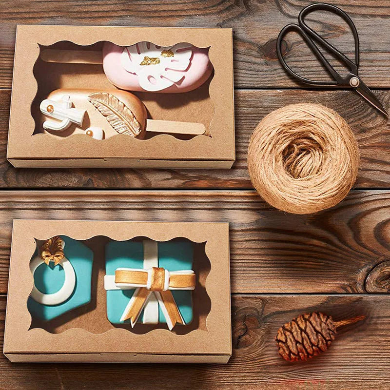 10/20Pcs Kraft Paper Cake Candy Boxes Rectangle Open Window Wedding Jewelry Chocolate Gift Packaging Boxes Baking Party Supplies