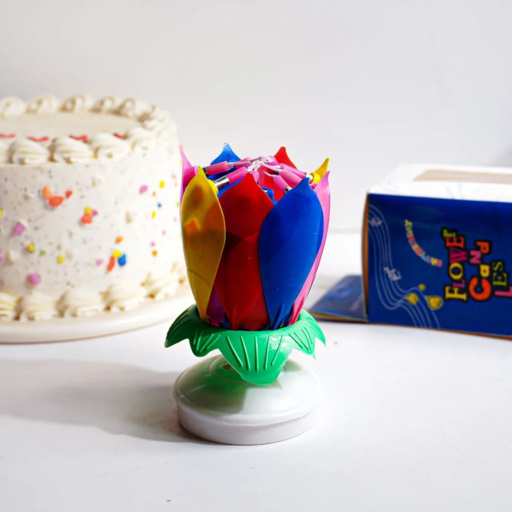 Lotus Birthday Candle Cake Decoration Creative Flower Singing Music Surprise Rotating Candle Small Decoration