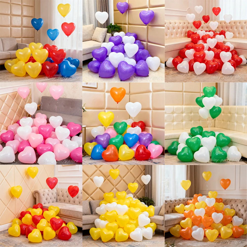 10/20/50pcs 10inch Heart Shaped Balloons Love Latex Helium Balloon Baby Anniversary Birthday Wedding Valentine's Day Engagement
