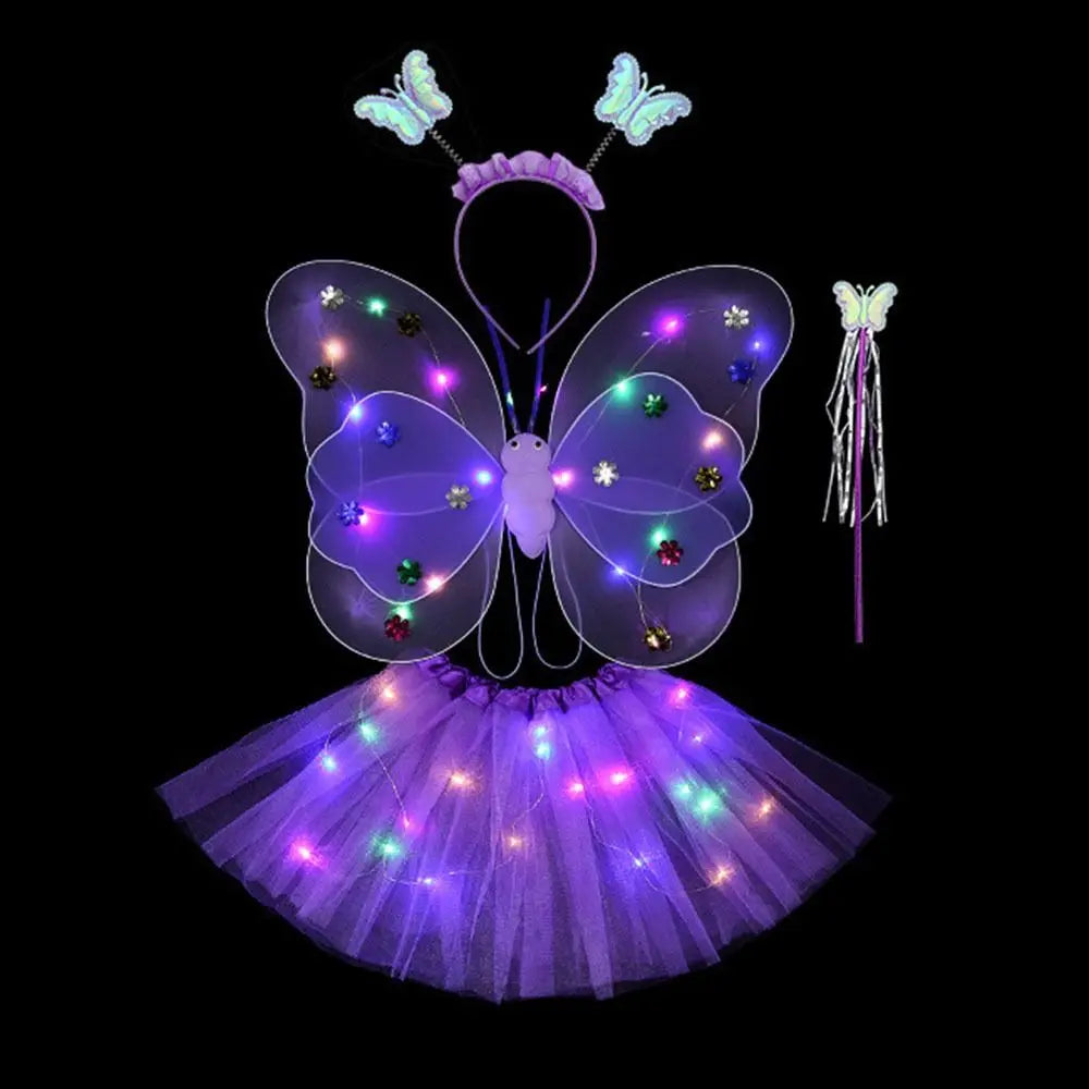 Up Lights Suit 2-8year Butterfly Wings Girls Skirts Flashing Butterfly Skirt LED Children Costume Props Angel Luminous Wings