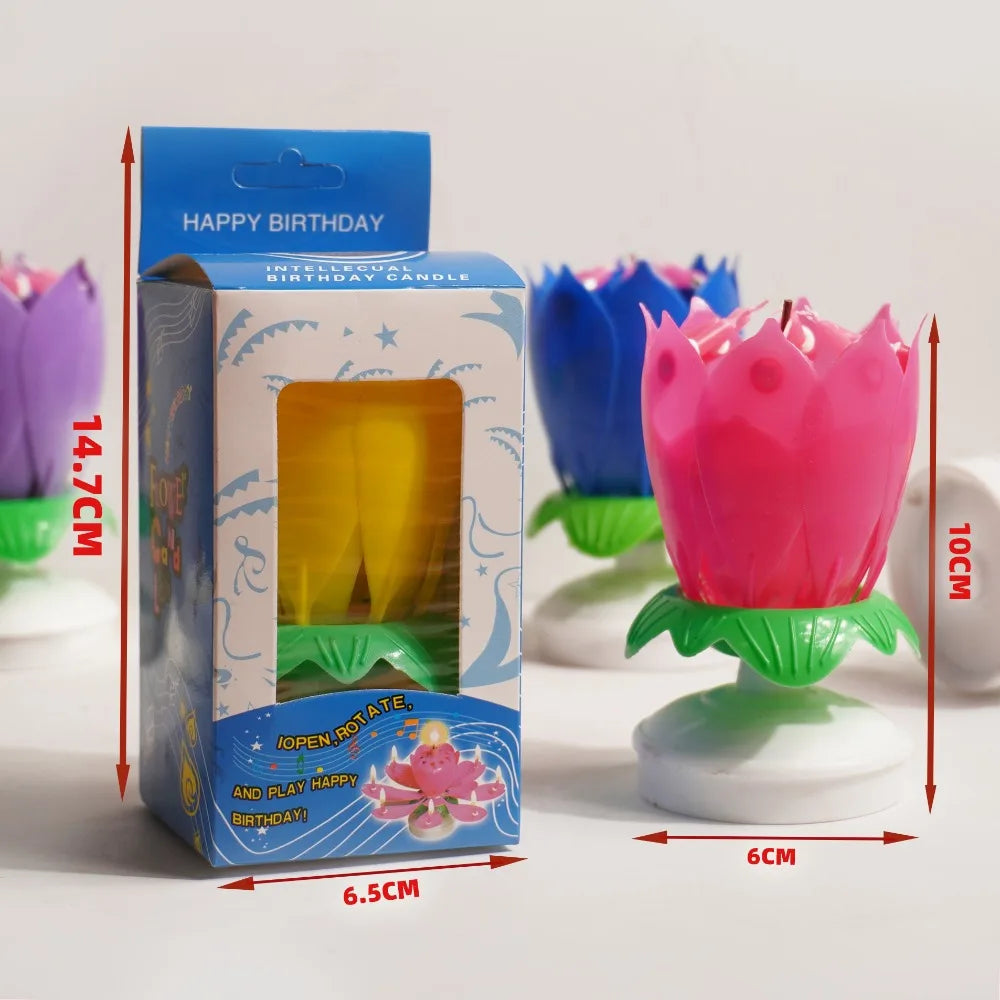 Lotus Birthday Candle Cake Decoration Creative Flower Singing Music Surprise Rotating Candle Small Decoration