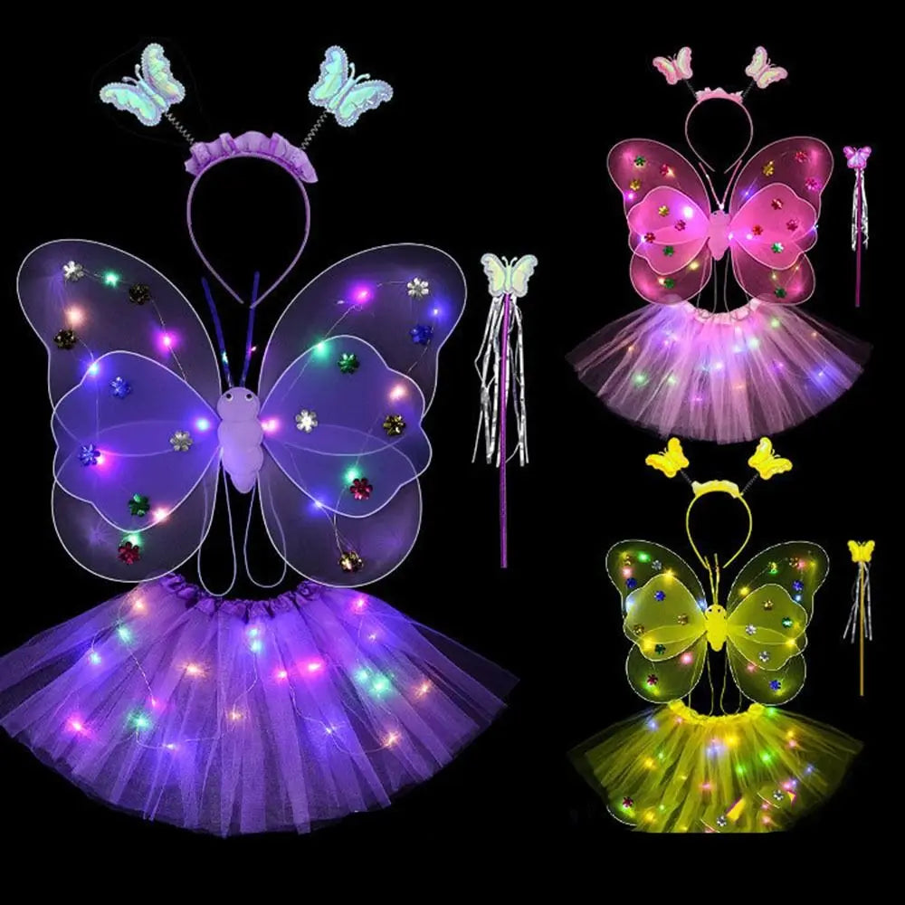 Up Lights Suit 2-8year Butterfly Wings Girls Skirts Flashing Butterfly Skirt LED Children Costume Props Angel Luminous Wings