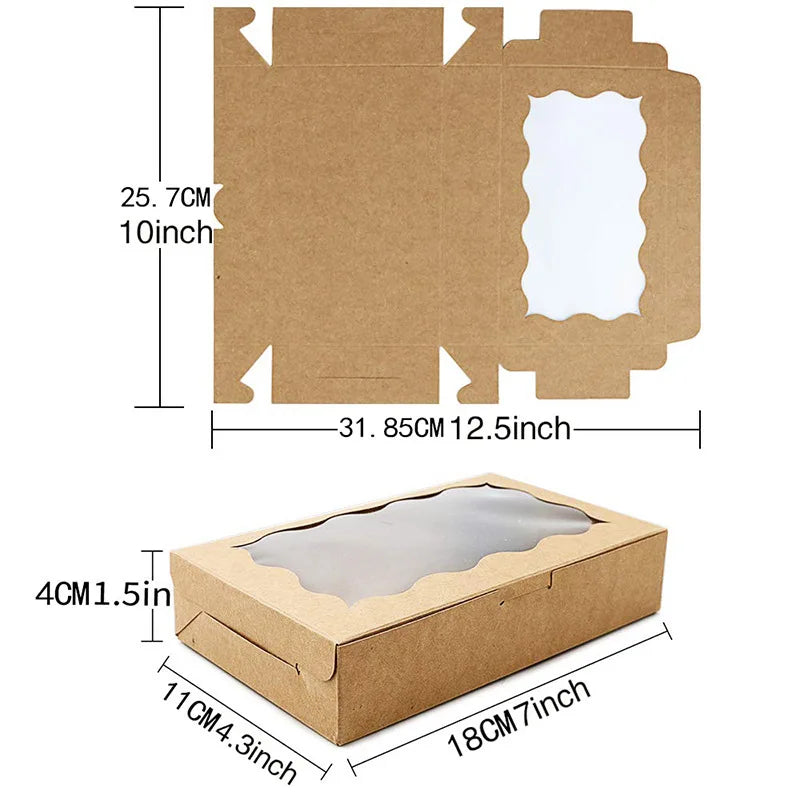 10/20Pcs Kraft Paper Cake Candy Boxes Rectangle Open Window Wedding Jewelry Chocolate Gift Packaging Boxes Baking Party Supplies