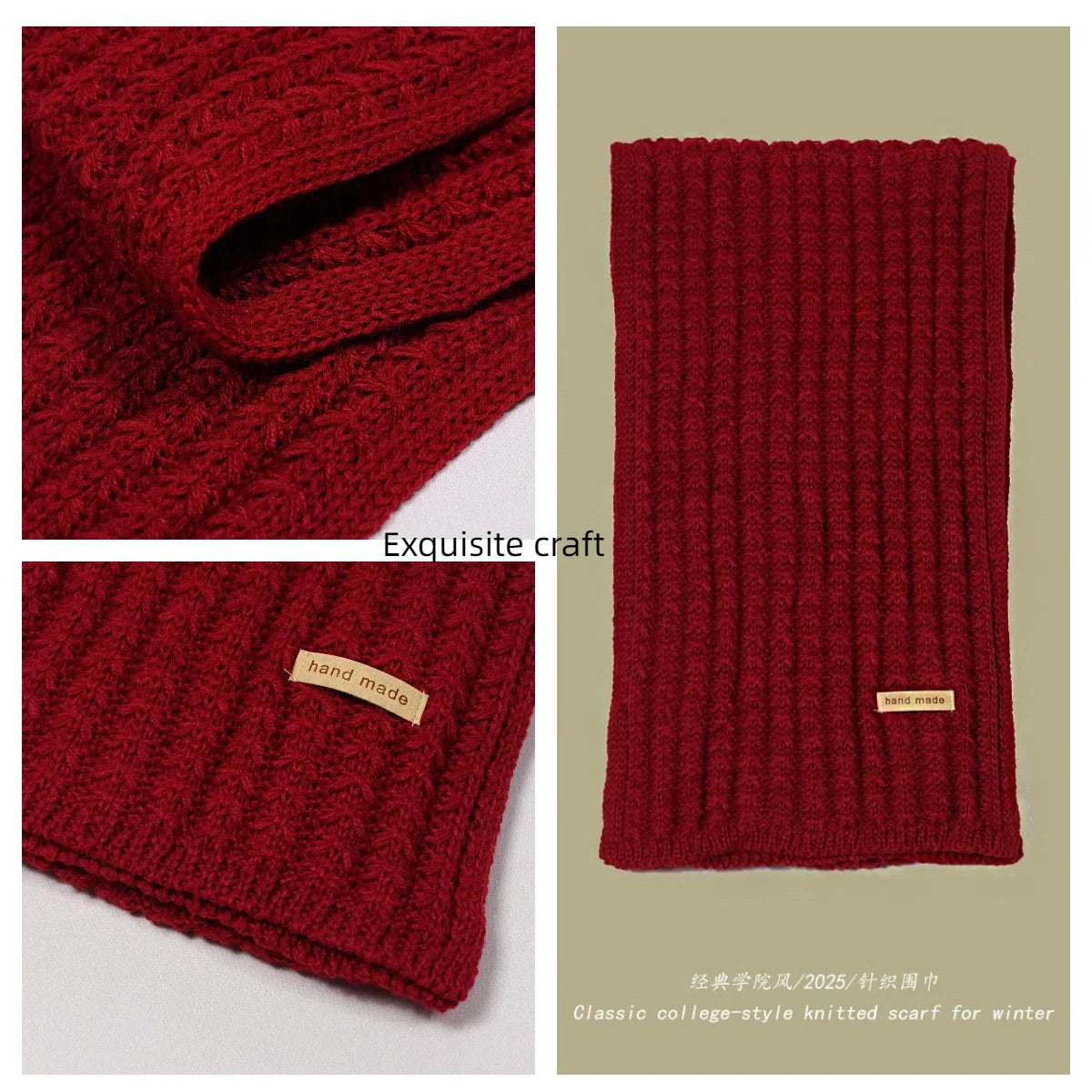Men Women Thick Warm Knitted Scarf in Winter Autumn Wool Soft Solid Cashmere Neckerchief Simple Fashion Black Students Scarves