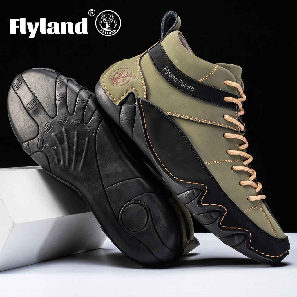 FLYLAND Men'S Fashion Sneaker Vintage Classical Handmade Dress Boot Chukka Boot Daily Casual Work Office Shoe