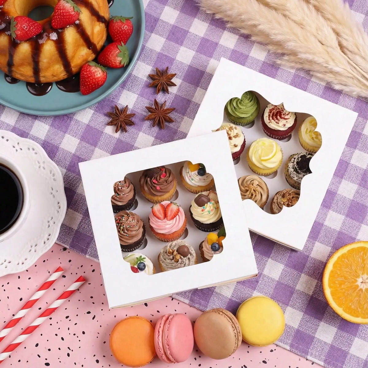 30/60Pcs Cookie Boxes with Window, 8x8x2.5 Inch Bakery Boxes for Chocolate, Pastry, Cake & Pie, Treat Boxes for Party, Wedding, Mother's Day Gift