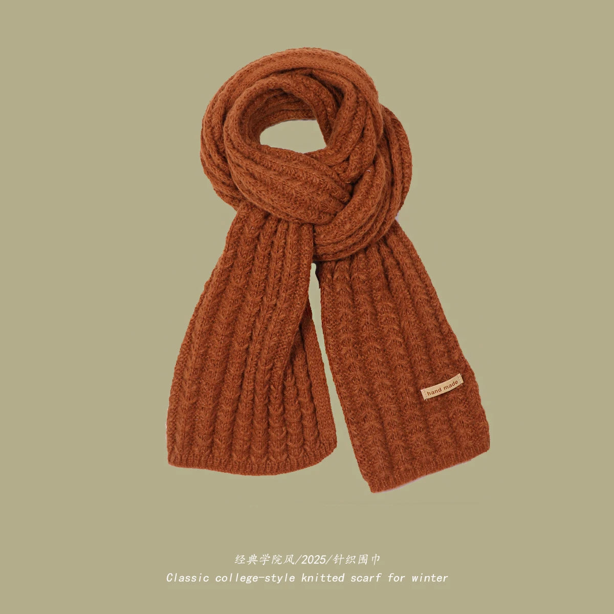 Men Women Thick Warm Knitted Scarf in Winter Autumn Wool Soft Solid Cashmere Neckerchief Simple Fashion Black Students Scarves