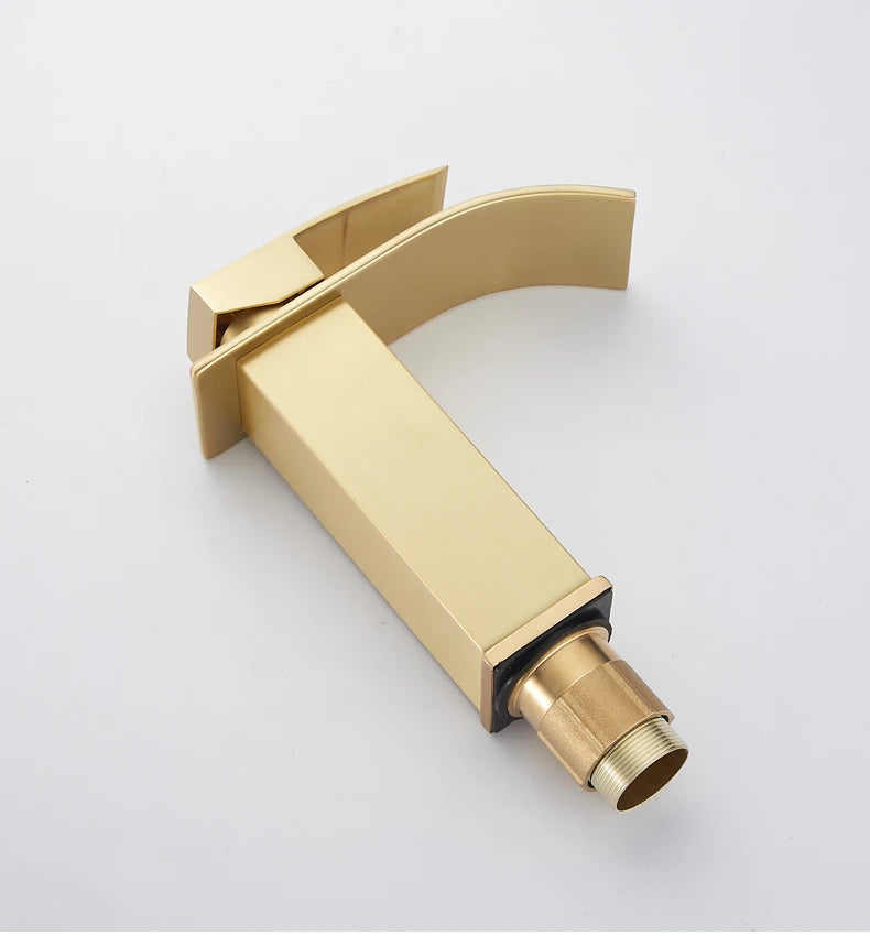 Brush Gold Waterfall Bathroom Basin Faucet Waterfall Spout Vanity Matte Gold Sink Mixers Taps Sink Faucet Tall short Style