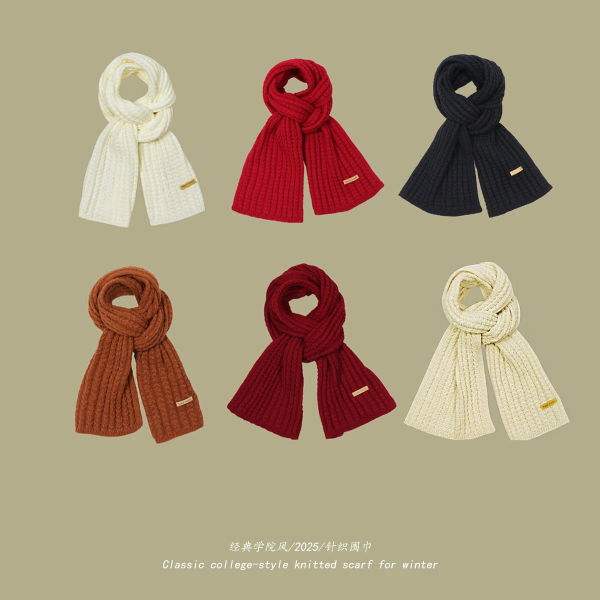 Men Women Thick Warm Knitted Scarf in Winter Autumn Wool Soft Solid Cashmere Neckerchief Simple Fashion Black Students Scarves
