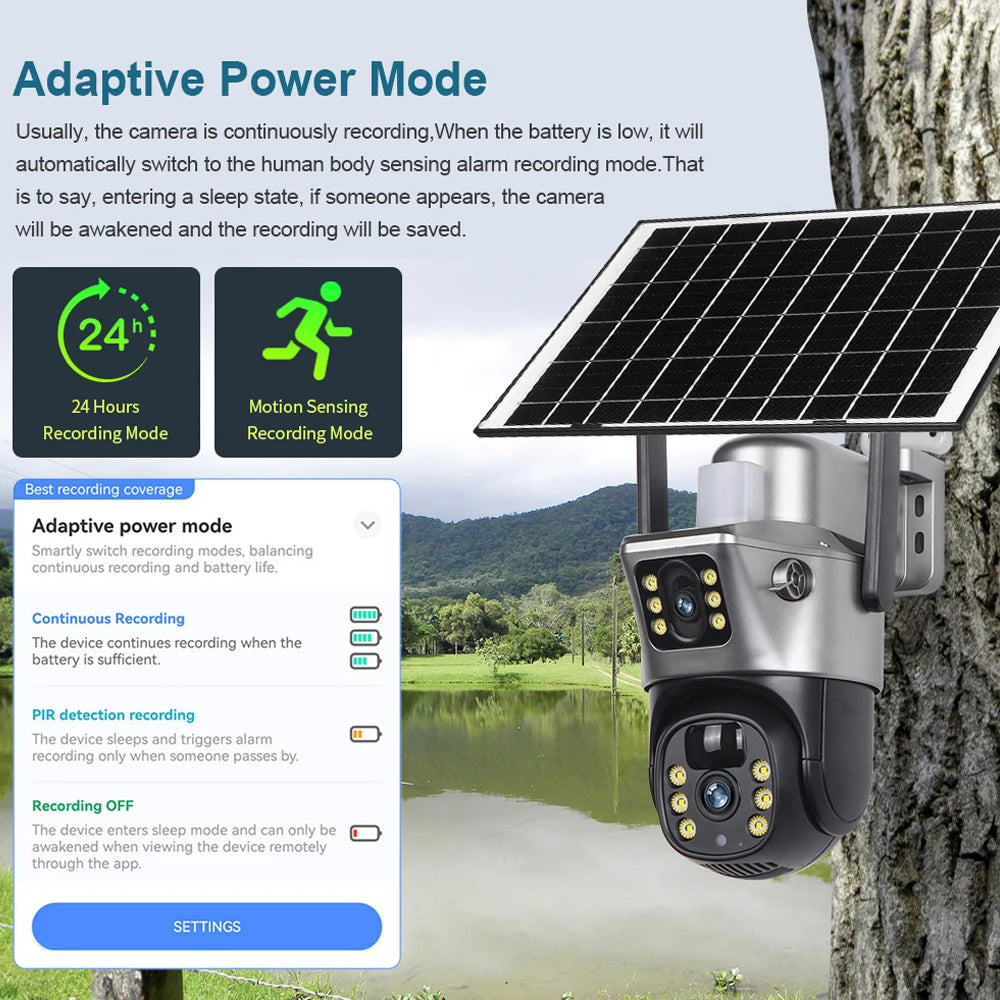 4G / WiFi Solar Camera Dual Lenses Outdoor 8MP 4K Low Power Battery IP Camera PIR Night Vision V380 Pro CCTV Security Protection