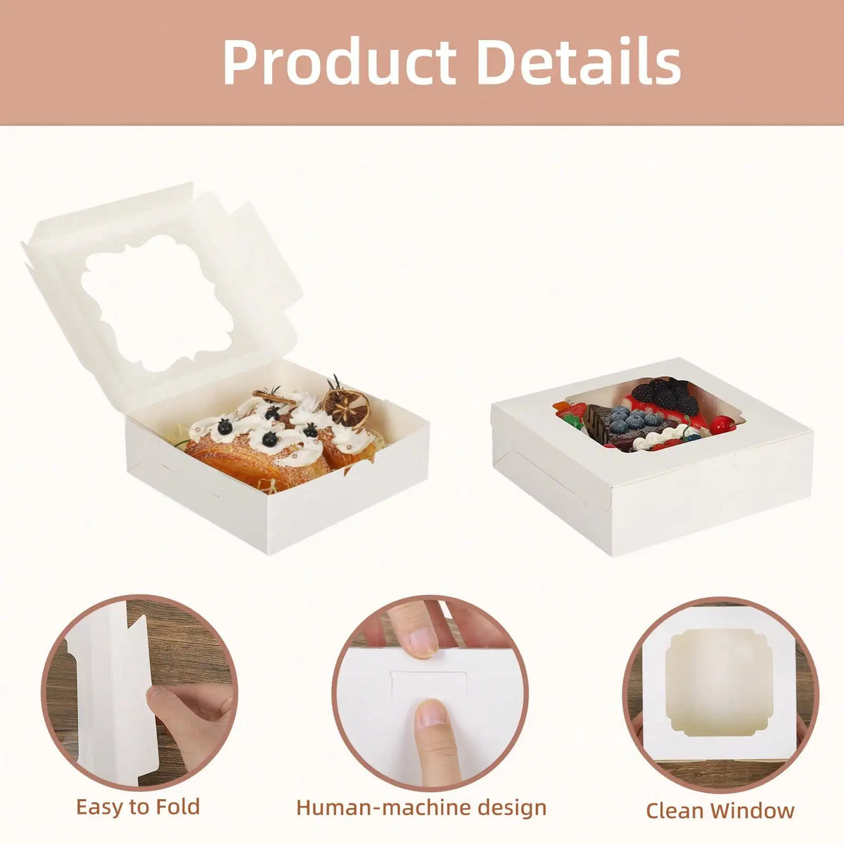 30/60Pcs Cookie Boxes with Window, 8x8x2.5 Inch Bakery Boxes for Chocolate, Pastry, Cake & Pie, Treat Boxes for Party, Wedding, Mother's Day Gift