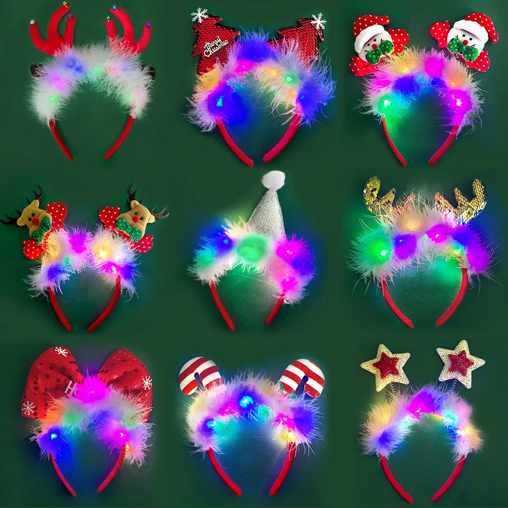 LED Christmas Antler Headband Reindeer Light Up Headband Luminous Hair Hoop Children Party Costume Cute Xmas Decoration 2024